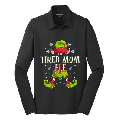 Tired Mom Elf Matching Family Group Christmas Party Silk Touch Performance Long Sleeve Polo