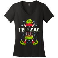 Tired Mom Elf Matching Family Group Christmas Party Women's V-Neck T-Shirt