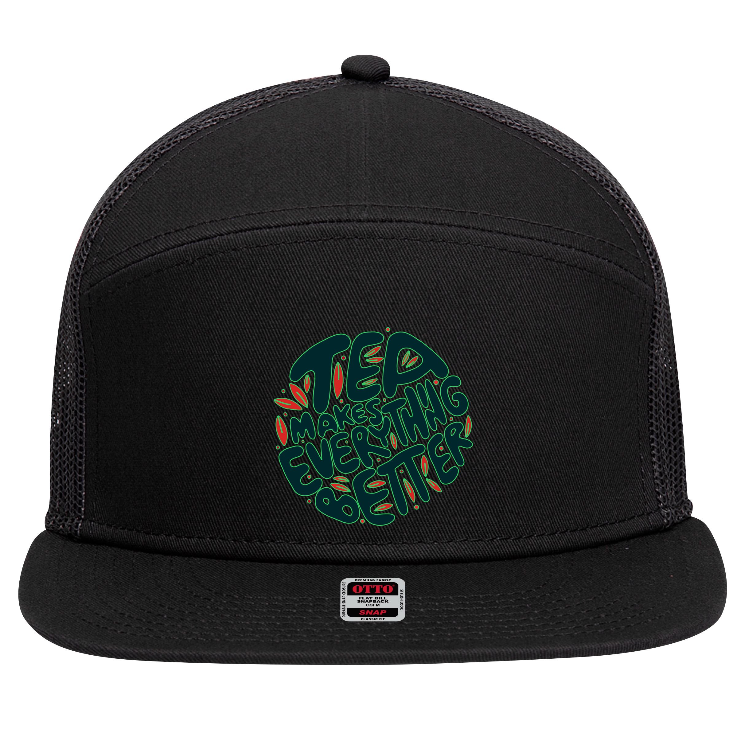 Tea Makes Everything Better 7 Panel Mesh Trucker Snapback Hat