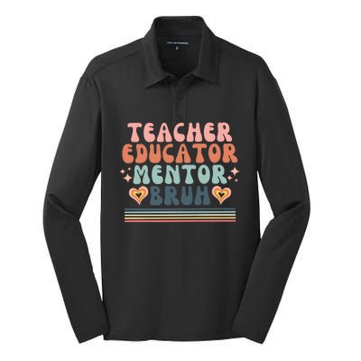 Teacher Mentor Educator Bruh Silk Touch Performance Long Sleeve Polo