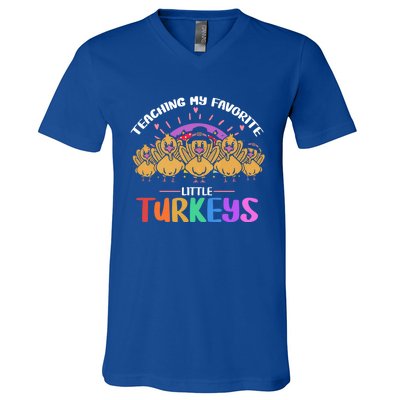 Teaching My Favorite Little Turkeys Preschool Teacher Meaningful Gift V-Neck T-Shirt