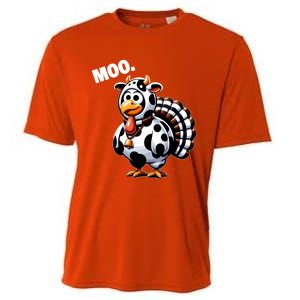 Turkey Moo Funny Thanksgiving Cooling Performance Crew T-Shirt