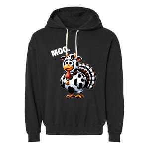 Turkey Moo Funny Thanksgiving Garment-Dyed Fleece Hoodie