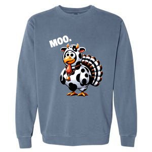 Turkey Moo Funny Thanksgiving Garment-Dyed Sweatshirt