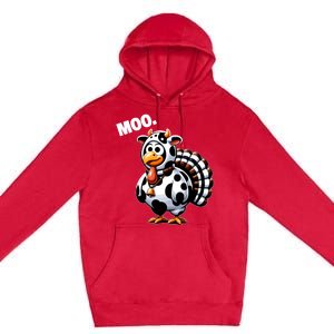 Turkey Moo Funny Thanksgiving Premium Pullover Hoodie