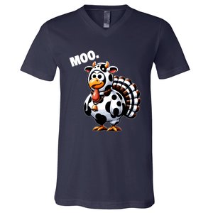 Turkey Moo Funny Thanksgiving V-Neck T-Shirt