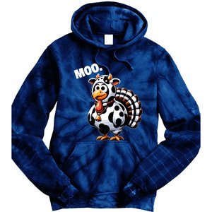 Turkey Moo Funny Thanksgiving Tie Dye Hoodie