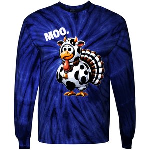 Turkey Moo Funny Thanksgiving Tie-Dye Long Sleeve Shirt