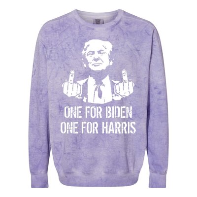 Trump Middle Finger One For Biden One For Harris Colorblast Crewneck Sweatshirt