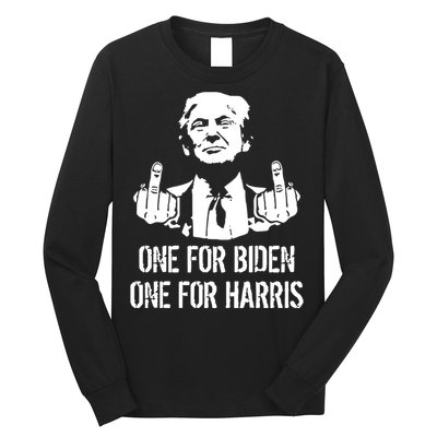 Trump Middle Finger One For Biden One For Harris Long Sleeve Shirt