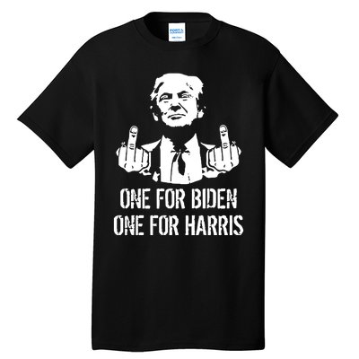 Trump Middle Finger One For Biden One For Harris Tall T-Shirt