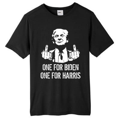 Trump Middle Finger One For Biden One For Harris Tall Fusion ChromaSoft Performance T-Shirt