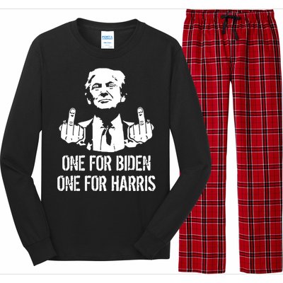 Trump Middle Finger One For Biden One For Harris Long Sleeve Pajama Set