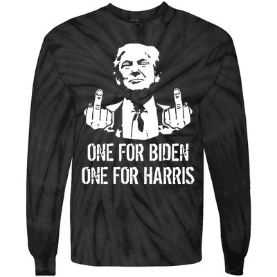 Trump Middle Finger One For Biden One For Harris Tie-Dye Long Sleeve Shirt