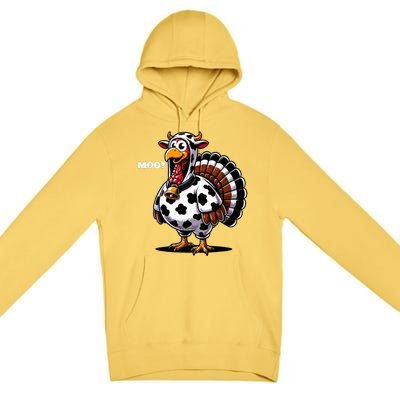 Turkey Moo Funny Thanksgiving Premium Pullover Hoodie