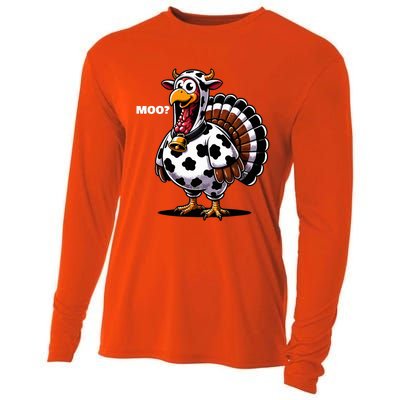 Turkey Moo Funny Thanksgiving Cooling Performance Long Sleeve Crew