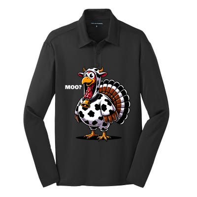 Turkey Moo Funny Thanksgiving Silk Touch Performance Long Sleeve Polo