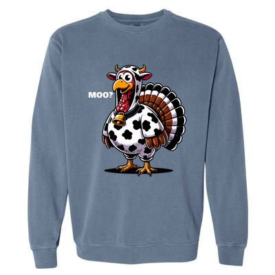 Turkey Moo Funny Thanksgiving Garment-Dyed Sweatshirt