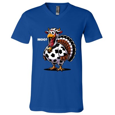 Turkey Moo Funny Thanksgiving V-Neck T-Shirt