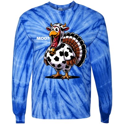 Turkey Moo Funny Thanksgiving Tie-Dye Long Sleeve Shirt