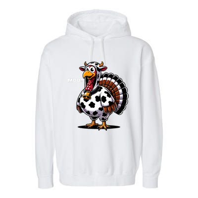 Turkey Moo Funny Thanksgiving Garment-Dyed Fleece Hoodie