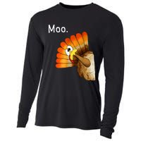 Turkey Moo Funny Thanksgiving Cooling Performance Long Sleeve Crew