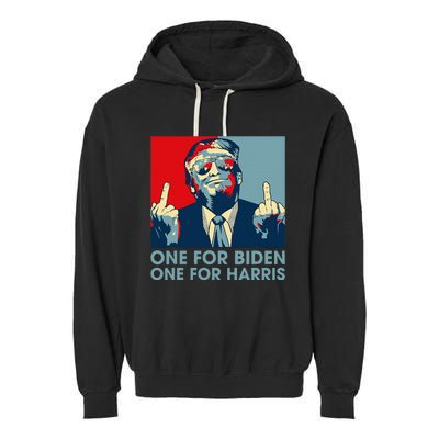 Trump Middle Finger Biden Harris Republican American Flag Garment-Dyed Fleece Hoodie