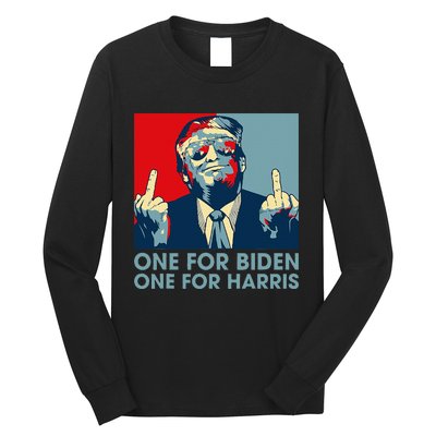 Trump Middle Finger Biden Harris Republican American Flag Long Sleeve Shirt