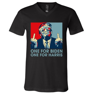 Trump Middle Finger Biden Harris Republican American Flag V-Neck T-Shirt