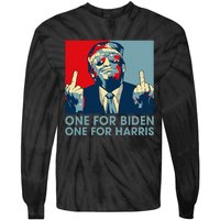 Trump Middle Finger Biden Harris Republican American Flag Tie-Dye Long Sleeve Shirt