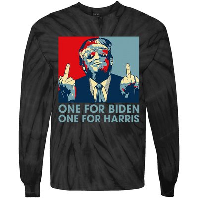 Trump Middle Finger Biden Harris Republican American Flag Tie-Dye Long Sleeve Shirt