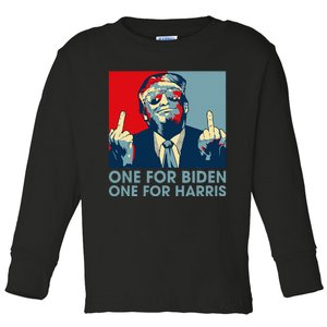 Trump Middle Finger Biden Harris Republican American Flag Toddler Long Sleeve Shirt