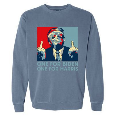 Trump Middle Finger Biden Harris Republican American Flag Garment-Dyed Sweatshirt