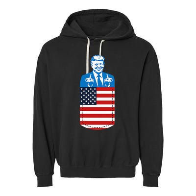 Trump Middle Finger Pocket 2020 Election Usa Republican Gift Garment-Dyed Fleece Hoodie