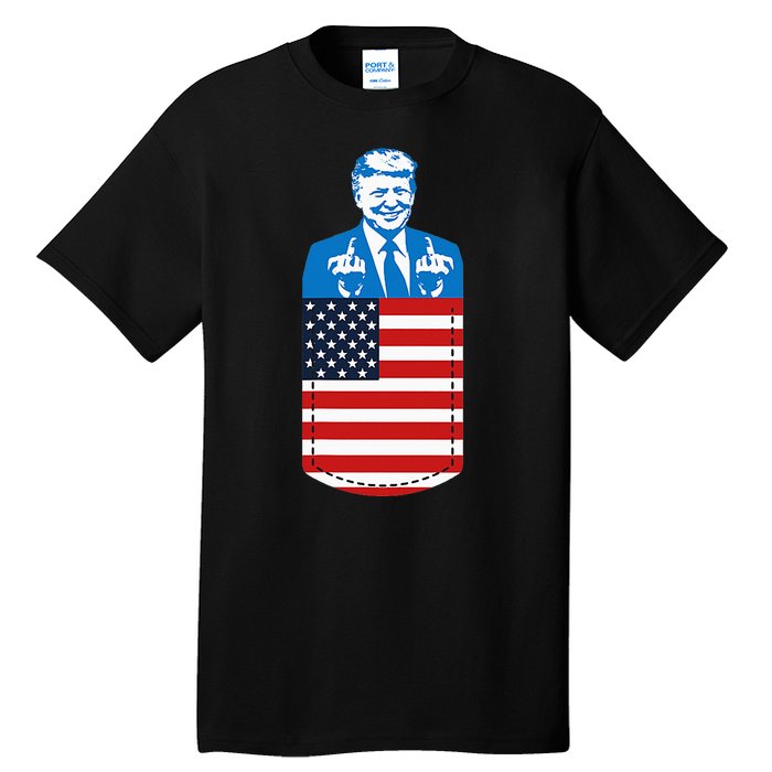 Trump Middle Finger Pocket 2020 Election Usa Republican Gift Tall T-Shirt