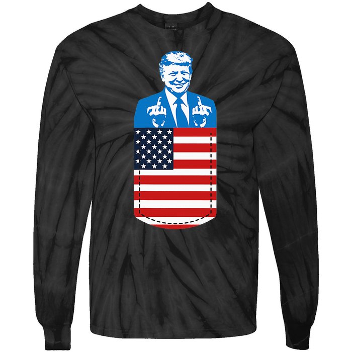 Trump Middle Finger Pocket 2020 Election Usa Republican Gift Tie-Dye Long Sleeve Shirt