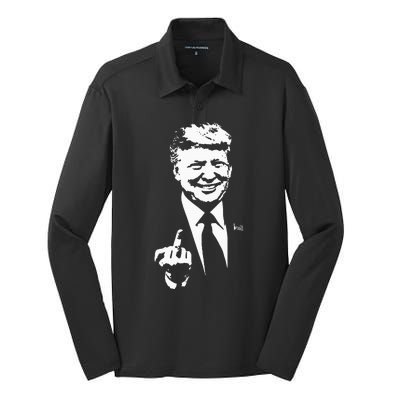 Trump Middle Finger Trump Fu 2024 Trump For President Silk Touch Performance Long Sleeve Polo