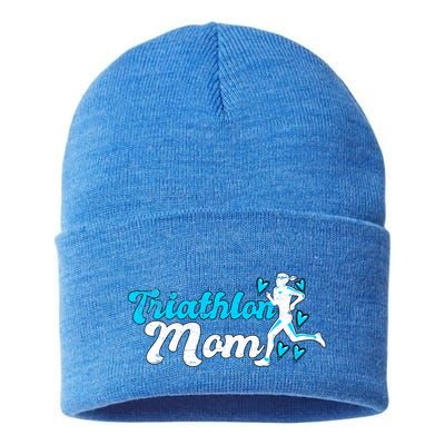 Triathlon Mom For Triathletes Mother Grunge Gift Sustainable Knit Beanie