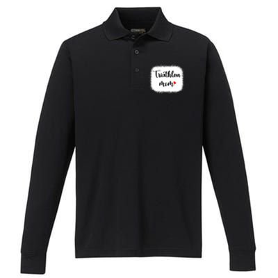 Triathlon Mom Funny Triathlete Mom Swimming Cycling Running Gift Performance Long Sleeve Polo