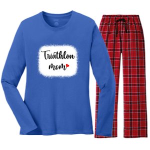 Triathlon Mom Funny Triathlete Mom Swimming Cycling Running Gift Women's Long Sleeve Flannel Pajama Set 