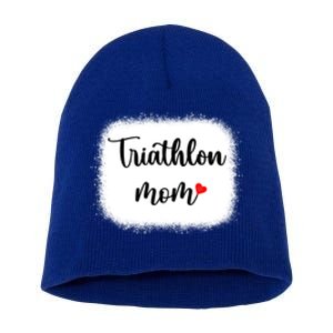 Triathlon Mom Funny Triathlete Mom Swimming Cycling Running Gift Short Acrylic Beanie