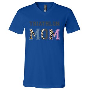 Triathlon Mom Funny Triathlete Swimming Cycling Running Meaningful Gift V-Neck T-Shirt