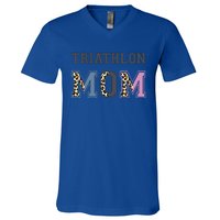 Triathlon Mom Funny Triathlete Swimming Cycling Running Meaningful Gift V-Neck T-Shirt