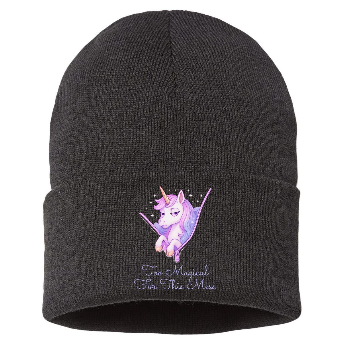 Too Magical For This Mess Funny Anti Social Unicorn Sustainable Knit Beanie