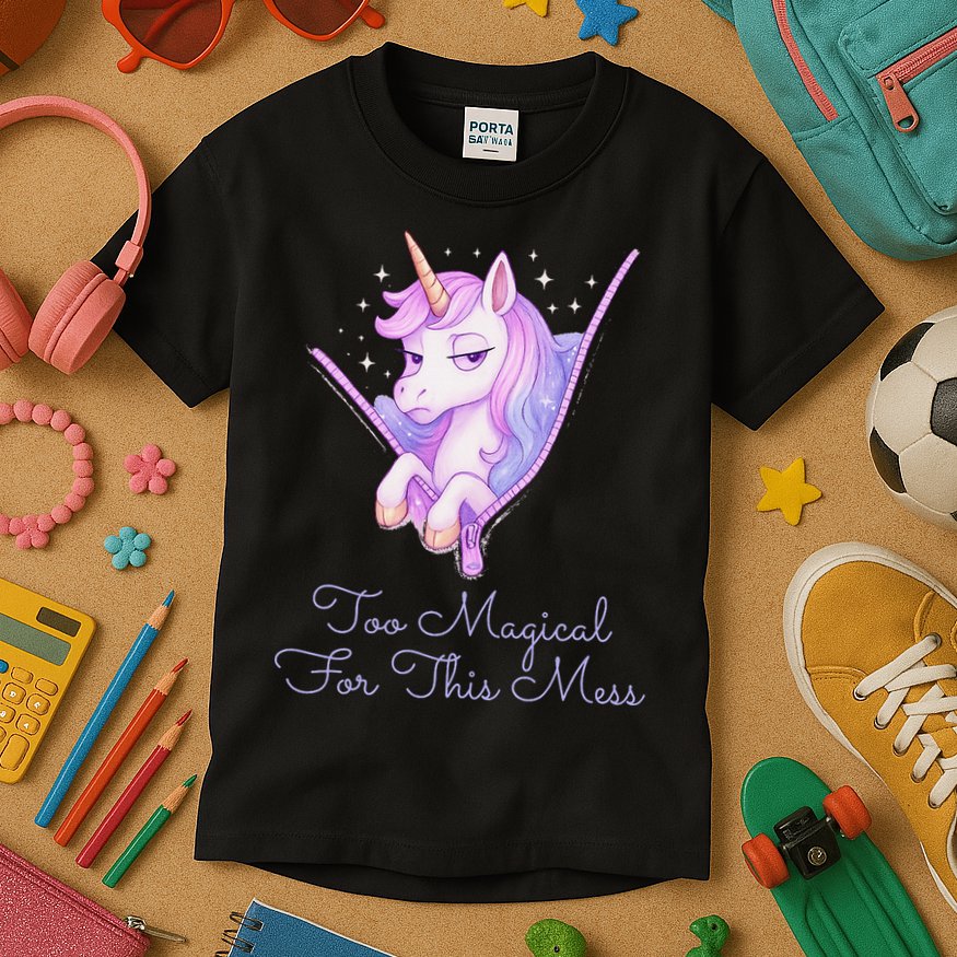 Too Magical For This Mess Funny Anti Social Unicorn Kids T-Shirt