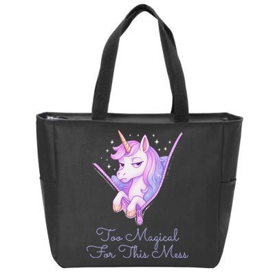 Too Magical For This Mess Funny Anti Social Unicorn Zip Tote Bag