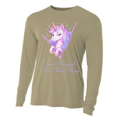 Too Magical For This Mess Funny Anti Social Unicorn Cooling Performance Long Sleeve Crew