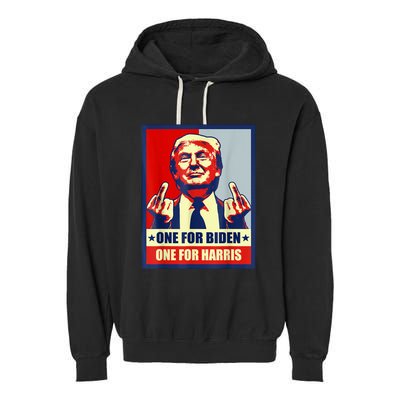 Trump Middle Finger Biden Harris Republican American Flag Garment-Dyed Fleece Hoodie