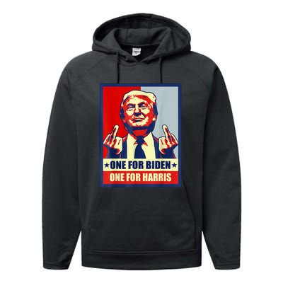 Trump Middle Finger Biden Harris Republican American Flag Performance Fleece Hoodie