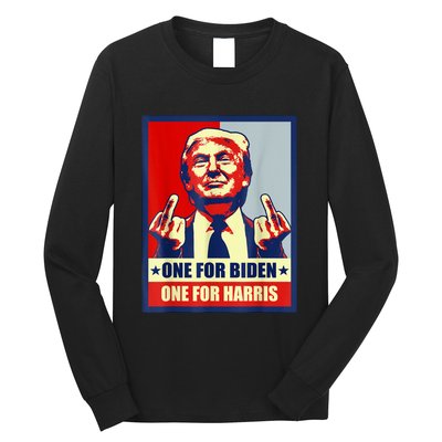 Trump Middle Finger Biden Harris Republican American Flag Long Sleeve Shirt